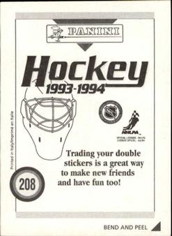 1993-94 Panini Hockey Stickers #208 Marty McSorley Back