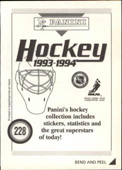 1993-94 Panini Hockey Stickers #228 Mike Foligno Back