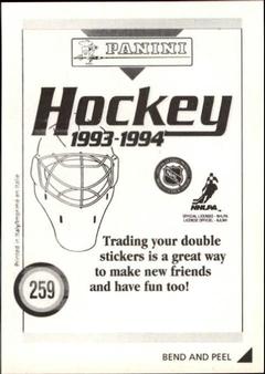 1993-94 Panini Hockey Stickers #259 Dean Evason Back