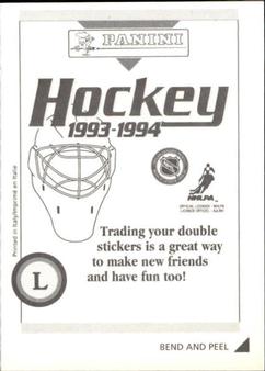 1993-94 Panini Hockey Stickers #L Geoff Sanderson Back