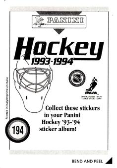 1993-94 Panini Hockey Stickers #194 Evgeny Davydov Back