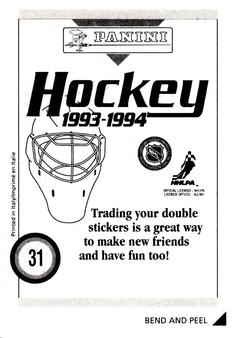 1993-94 Panini Hockey Stickers #31 Calle Johansson Back