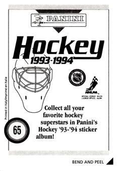 1993-94 Panini Hockey Stickers #65 Glenn Healy Back