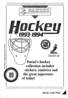 1993-94 Panini Hockey Stickers #89 New York Rangers Logo Back