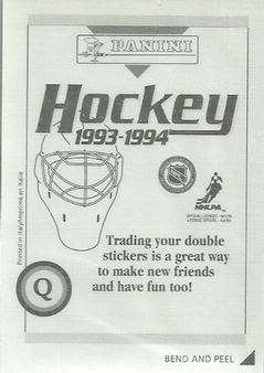 1993-94 Panini Hockey Stickers #Q Teemu Selanne Back
