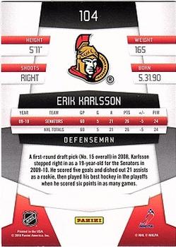 2010-11 Panini Certified #104 Erik Karlsson  Back