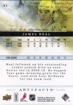 2010-11 Upper Deck Artifacts #51 James Neal  Back