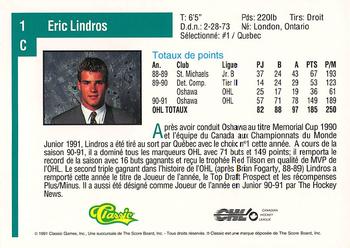 1991 Classic Draft Picks French #1 Eric Lindros Back