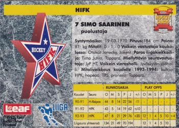 1993-94 Leaf Sisu SM-Liiga (Finnish) - Promo Cards #18 Simo Saarinen Back