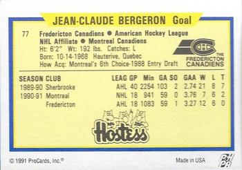 1991-92 ProCards AHL/IHL/CoHL #77 Jean-Claude Bergeron Back