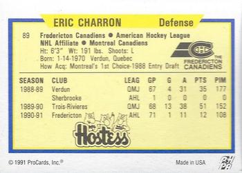 1991-92 ProCards AHL/IHL/CoHL #89 Eric Charron Back