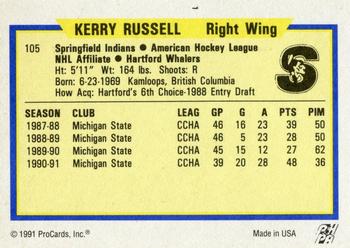 1991-92 ProCards AHL/IHL/CoHL #105 Kerry Russell Back