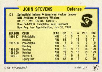 1991-92 ProCards AHL/IHL/CoHL #108 John Stevens Back