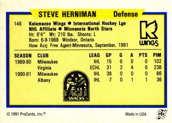1991-92 ProCards AHL/IHL/CoHL #146 Steve Herniman Back