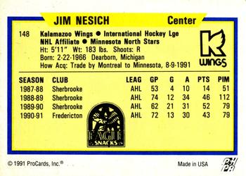 1991-92 ProCards AHL/IHL/CoHL #148 Jim Nesich Back
