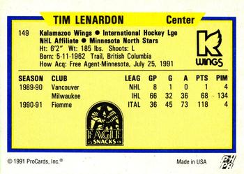 1991-92 ProCards AHL/IHL/CoHL #149 Tim Lenardon Back