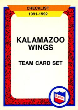 1991-92 ProCards AHL/IHL/CoHL #163 Kalamazoo Wings Checklist Front
