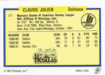1991-92 ProCards AHL/IHL/CoHL #171 Claude Julien Back