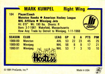 1991-92 ProCards AHL/IHL/CoHL #184 Mark Kumpel Back