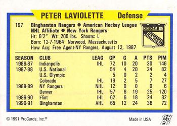 1991-92 ProCards AHL/IHL/CoHL #197 Peter Laviolette Back