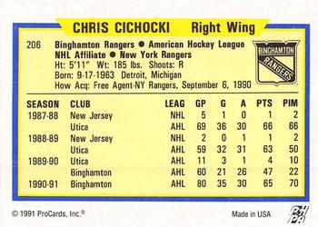 1991-92 ProCards AHL/IHL/CoHL #206 Chris Cichocki Back