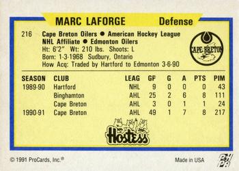 1991-92 ProCards AHL/IHL/CoHL #216 Marc Laforge Back