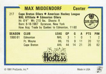 1991-92 ProCards AHL/IHL/CoHL #217 Max Middendorf Back