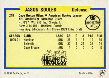 1991-92 ProCards AHL/IHL/CoHL #219 Jason Soules Back