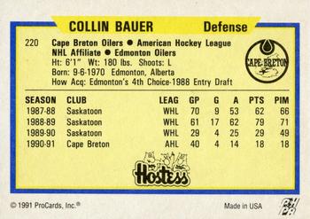 1991-92 ProCards AHL/IHL/CoHL #220 Collin Bauer Back