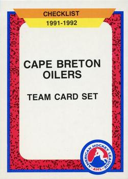 1991-92 ProCards AHL/IHL/CoHL #238 Cape Breton Oilers Checklist Front