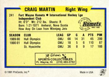 1991-92 ProCards AHL/IHL/CoHL #241 Craig Martin Back