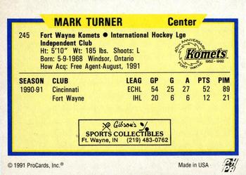 1991-92 ProCards AHL/IHL/CoHL #245 Mark Turner Back