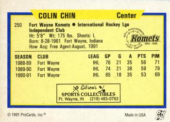 1991-92 ProCards AHL/IHL/CoHL #250 Colin Chin Back