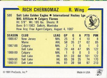 1991-92 ProCards AHL/IHL/CoHL #586 Rich Chernomaz Back