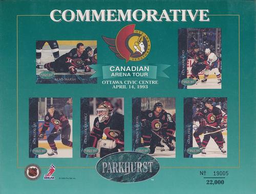 1992-93 Parkhurst - Canadian Arena Tour Sheets #NNO Brad Marsh / Ken Hammond / Bob Kudelski / Peter Sidorkiewicz / Sylvain Turgeon / Mark Freer Front
