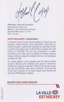 2007-08 Montreal Canadiens Postcards #NNO Roman Hamrlik Back