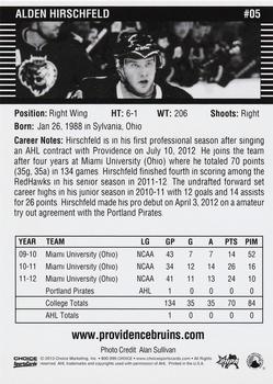 2012-13 Choice Providence Bruins (AHL) #5 Alden Hirschfeld Back