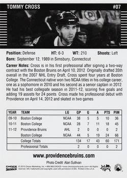2012-13 Choice Providence Bruins (AHL) #7 Tommy Cross Back