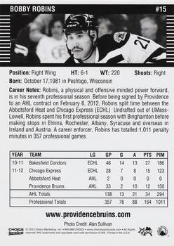 2012-13 Choice Providence Bruins (AHL) #15 Bobby Robins Back