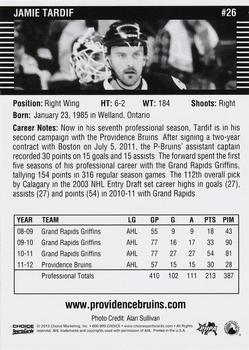 2012-13 Choice Providence Bruins (AHL) #26 Jamie Tardif Back