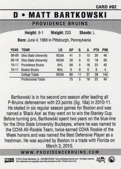 2011-12 Choice Providence Bruins (AHL) #2 Matt Bartkowski Back