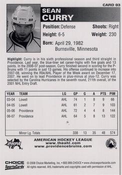 2007-08 Choice Providence Bruins (AHL) #3 Sean Curry Back