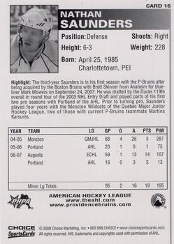 2007-08 Choice Providence Bruins (AHL) #16 Nathan Saunders Back