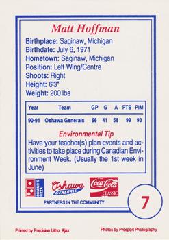 1991-92 Domino's/Coca-Cola Oshawa Generals (OHL) #7 Matt Hoffman Back
