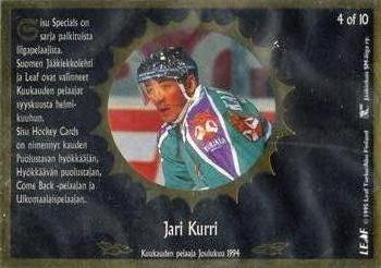 1995-96 Leaf Sisu SM-Liiga (Finnish) - Sisu Specials Black #4 Jari Kurri Back