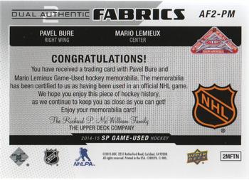 2014-15 SP Game Used - Authentic Fabrics Dual #AF2-PM Pavel Bure / Mario Lemieux Back