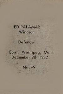 1952-53 Bedard & Donaldson (Anonymous) Juniors #9 Ed Palamar Back