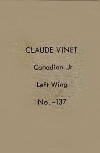 1952-53 Bedard & Donaldson (Anonymous) Juniors #137 Claude Vinet Back