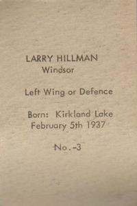 1952-53 Bedard & Donaldson (Anonymous) Juniors #3 Larry Hillman Back