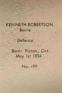1952-53 Bedard & Donaldson (Anonymous) Juniors #99 Kenneth Robertson Back